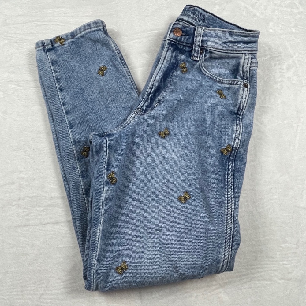 Arizona Jean Co Girls Highest Rise Curvy Mom Jeans Light Wash Butterfly Size‎ 1